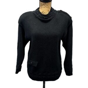 Vtg Rafferty Black Knit Sweater Mock Neck Ramie Blend Minimalist Cozy Chic sz S